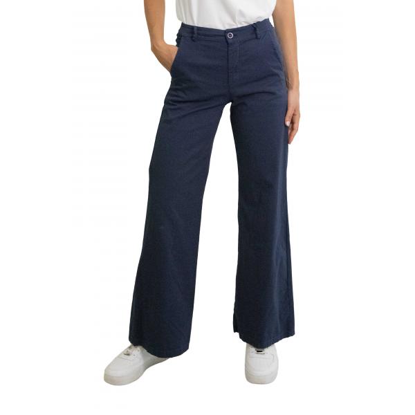 Pantalone chino in cotone con elastico dietro leggero palazzo